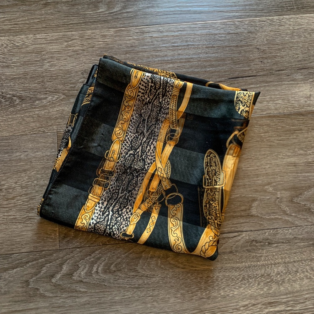 Elegant Black and Gold Printed Women's Scarf